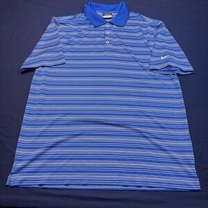 Nike Blue and White Striped Polo Shirt